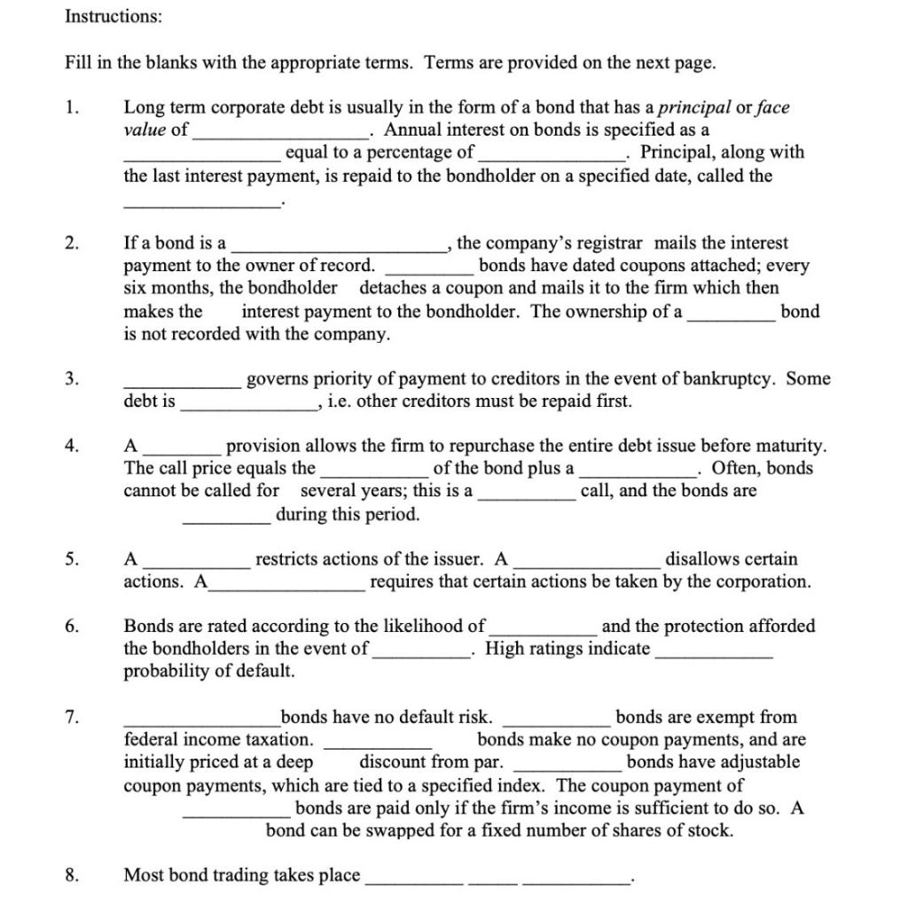 Please Help!! Instructions: Fill in the blanks with the appropriate terms.