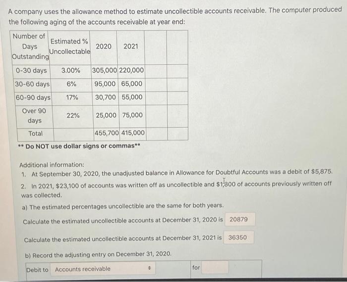answer it fast A company uses the allowance method to estimate uncollectible
