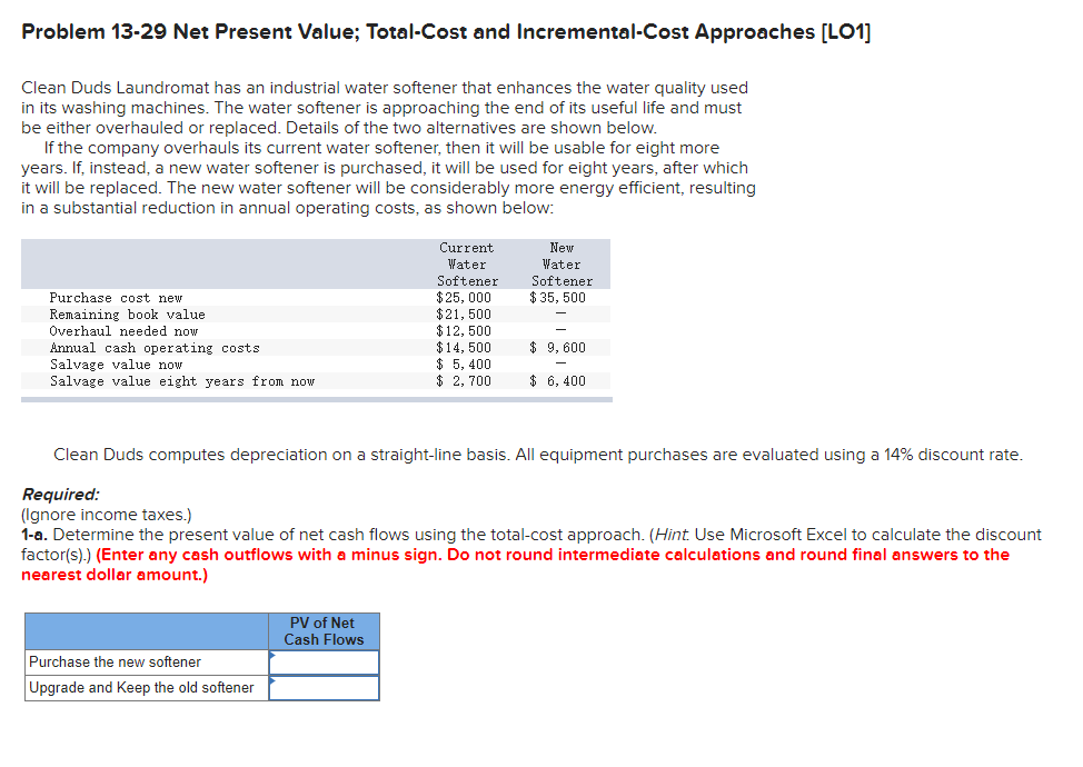  Problem 13-29 Net Present Value; Total-Cost and Incremental-Cost Approaches [LO1] Clean