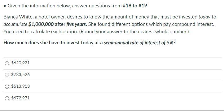  . Given the information below, answer questions from #18 to #19