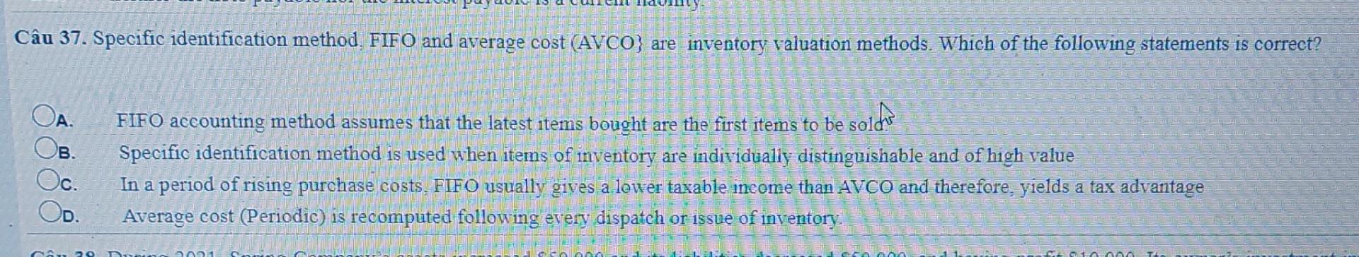  help me, thank you Cu 37. Specific identification method FIFO and