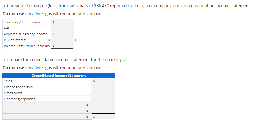 A parent company purchased a 65% controlling interest in its subsidiary several