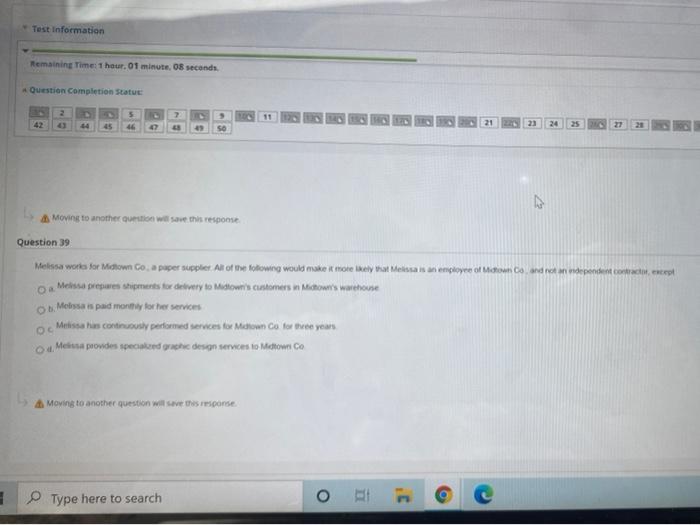  Test Information Remaining Time: 1 hour. 01 minute 08 seconds Question