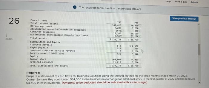 partial credit in the previous attempt. You recelved partial credit in the