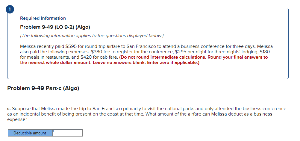 for round-trip airfare to San Francisco to attend a business conference for