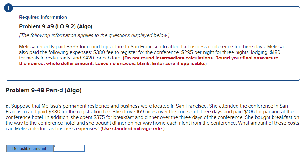 three days. Melissa also paid the following expenses: $380 fee to register