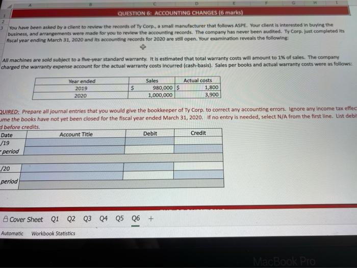  QUESTION 6: ACCOUNTING CHANGES (6 marks) 2 You have been asked