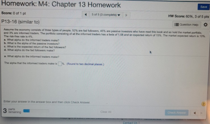 Answer questions A through D Save Homework: M4: Chapter 13 Homework