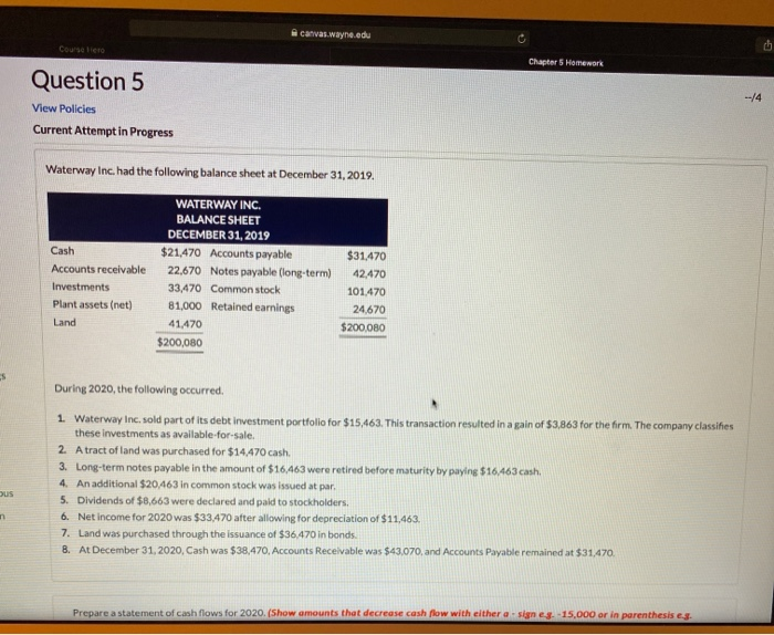  canvas.wayne.edu Course lien Chapter 5 Homework Question 5 View Policies Current
