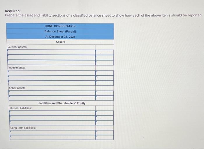 Cone Corporation is in the process of preparing its December 31, 2021,