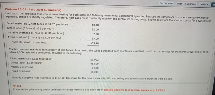  CALCULATOR PRINTER VERSION RACK Problem 23-5A (Part Level Submission) Hart Labs,