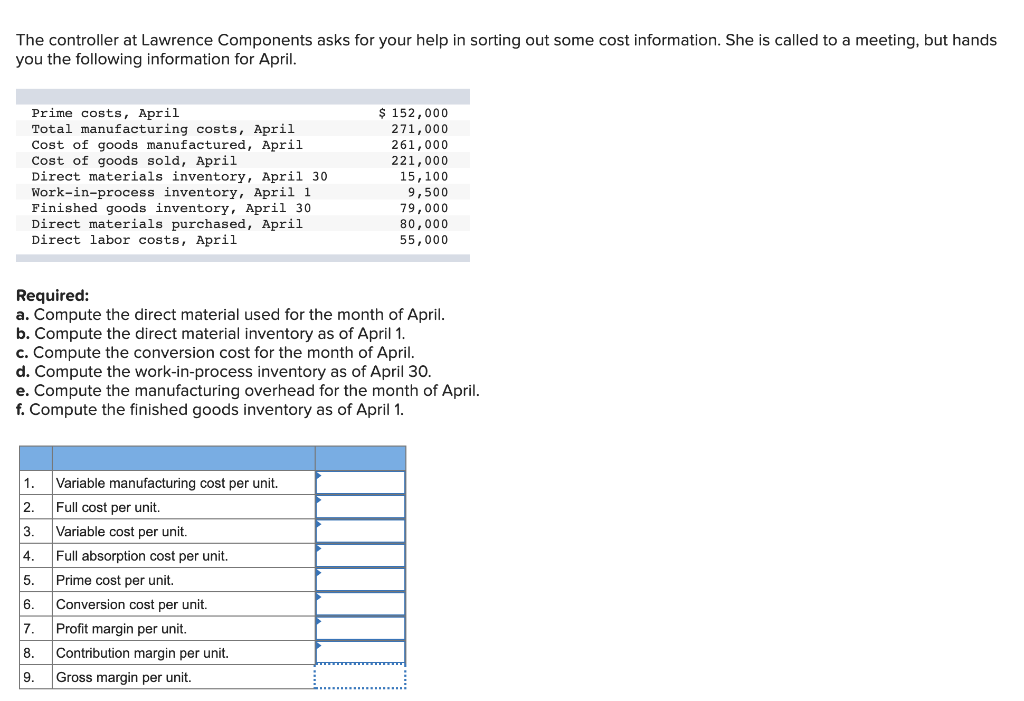  The controller at Lawrence Components asks for your help in sorting