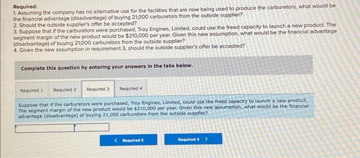 including all of the carburetors. An outside supplier has offered to sell