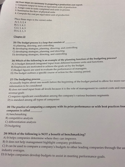  24) Four steps are necessary in preparing a production cost reports