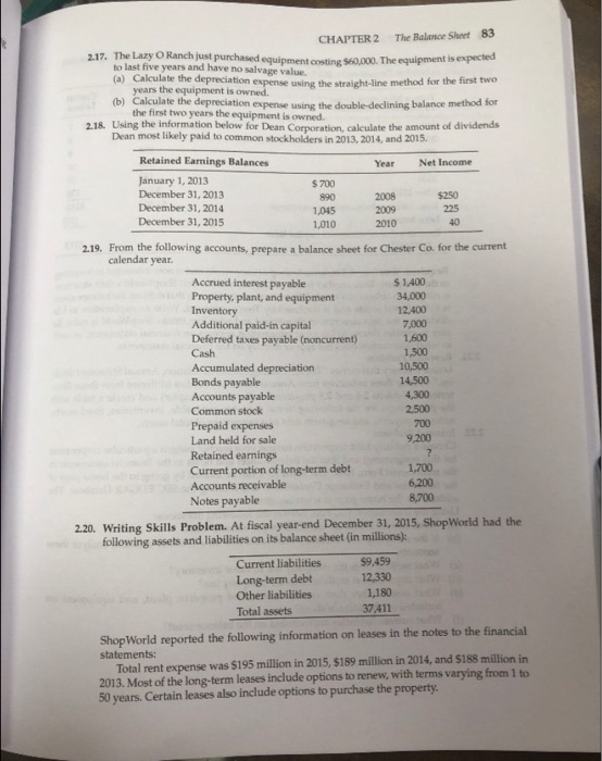  CHAPTER 2 The Balance Sheet 83 2.17. The Lazy Ranch just