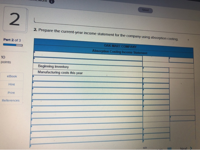  CWUIR G 2. Prepare the current year income statement for the