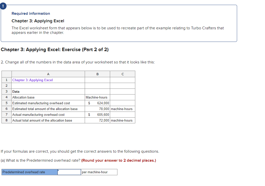 Required information Chapter 3: Applying Excel The Excel worksheet form that