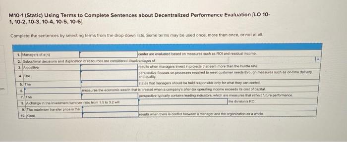  M10-1(Static) Using Terms to Complete Sentences about Decentralized Performance Evaluation (LO