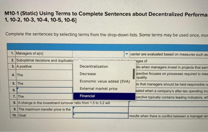 from the drop-down lists. Some terms may be used once more than