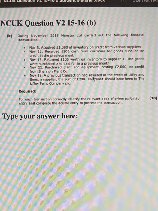 i need the answer please!! WIL MI NCUK Question V2 15-16 (b)