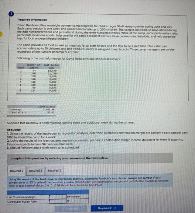  3 pls help :) Required Information Camp Rainbow offers overnight summer