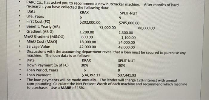  . . . . PARC Co., has asked you to recommend