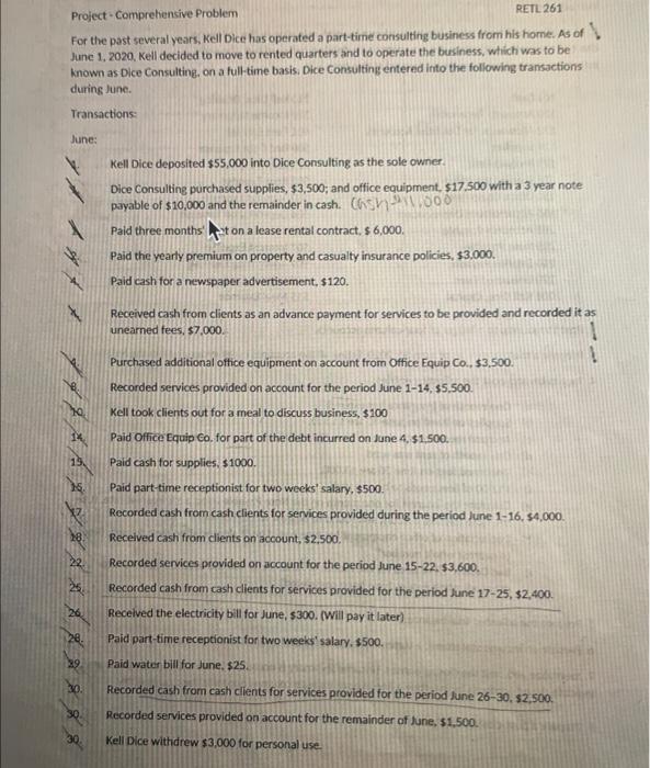  can you do the journal entries Project - Comprehensive Problem RETL