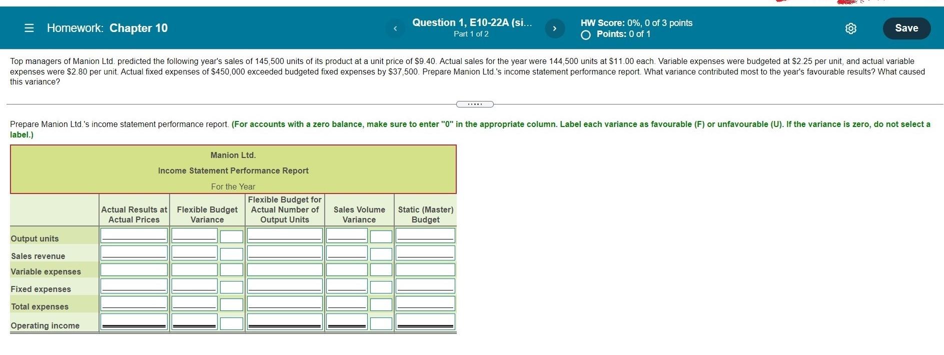  = Homework: Chapter 10 Question 1, E10-22A (si... Part 1 of
