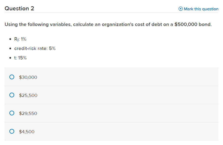  Question 2 Mark this question Using the following variables, calculate an