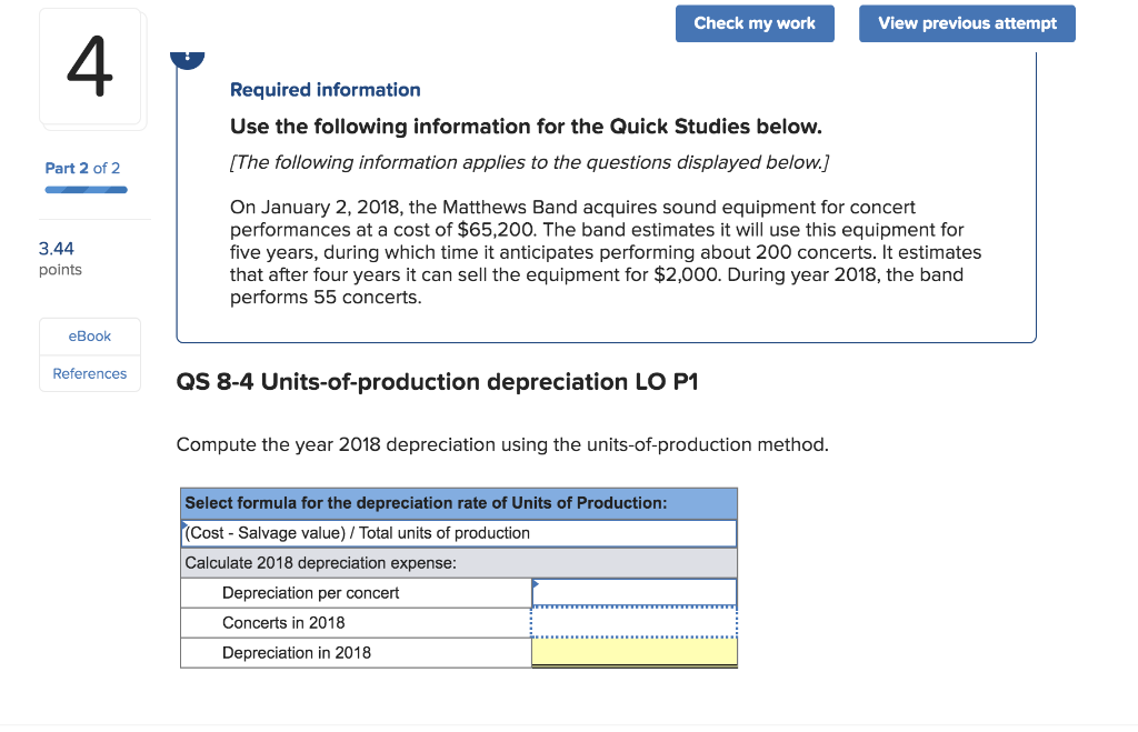 Check my work View previous attempt Required information Use the following