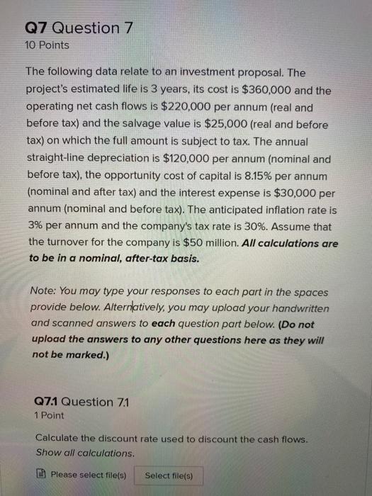  Q7 Question 7 10 Points The following data relate to an