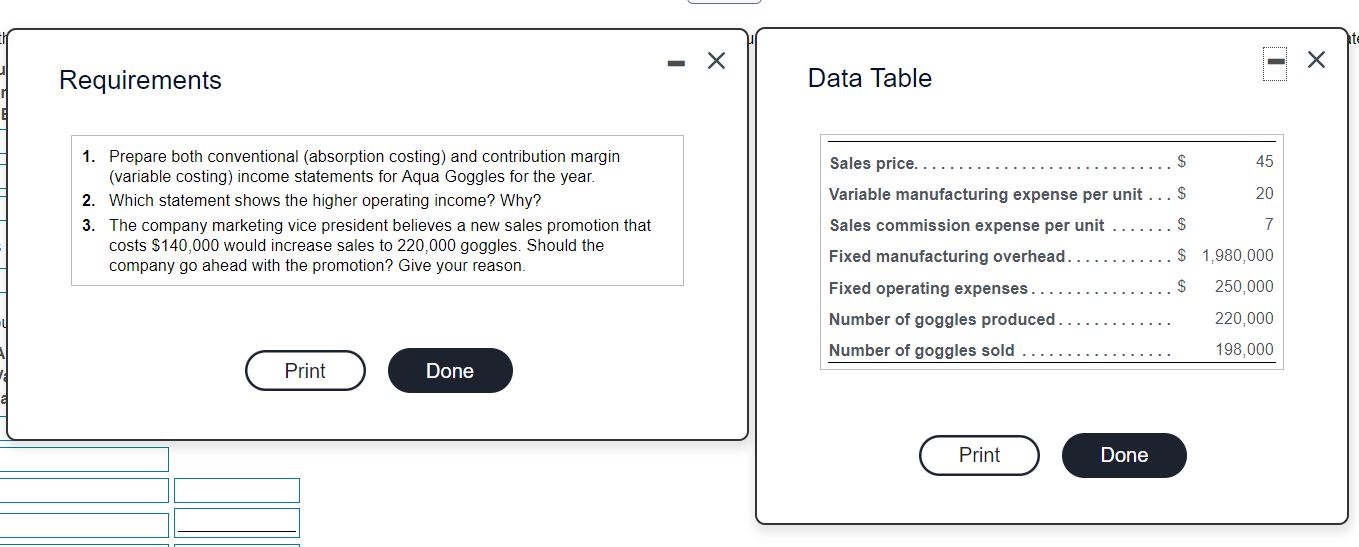 Requirements Data Table $ 45 $ 20 1. Prepare both conventional