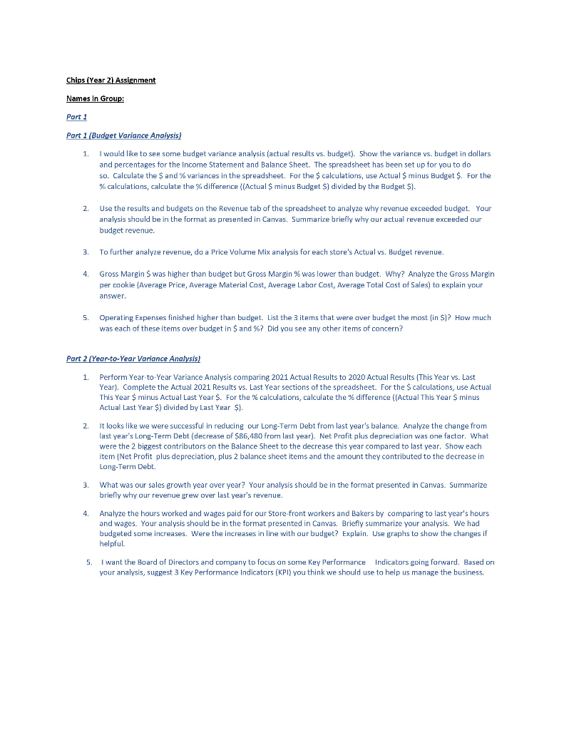  Chips (Year 2) Assignment Names In Group: Part 1 Part 1