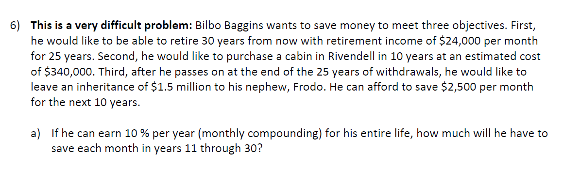 I need to see this problem solved out in excel with formulas/steps