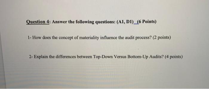  Question 4: Answer the following questions: (A1, D1)_(6 Points) 1- How