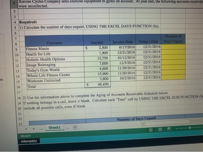 OK Help Aging of Accounts Receivable Method using Excel's SUM and DAYS