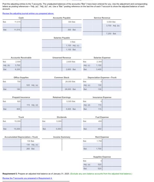 please complete req 5 Post the adjusting entries to the accounts. The