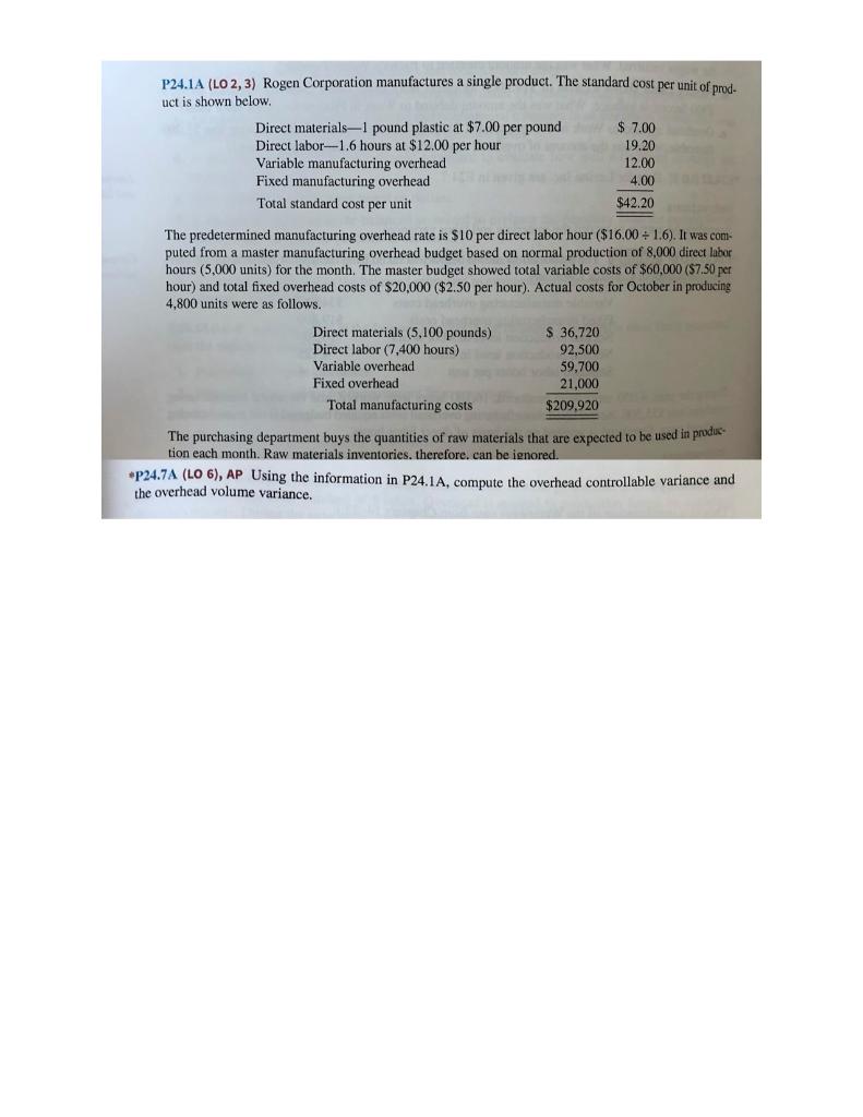 ' Overhead controllable variance : Overhead volume variance : please include instructions