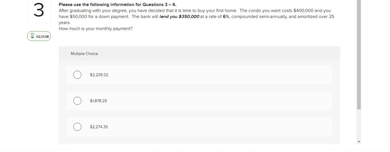  3 Please use the following information for Questions 3 - 6.