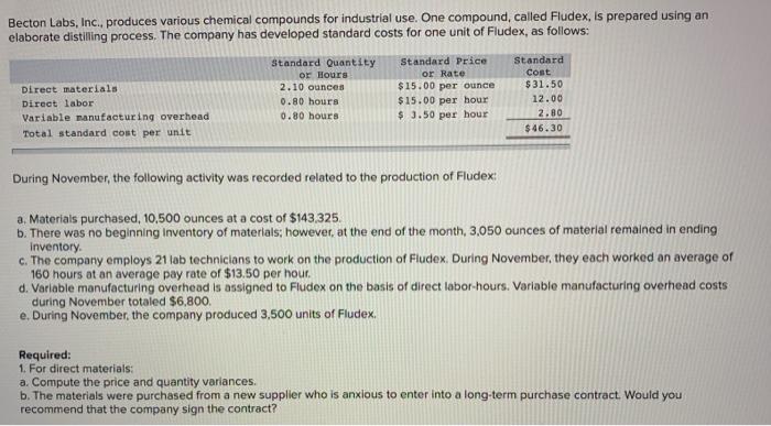  Only Req 1a, 2a, and Req 3, please. Becton Labs, Inc.,