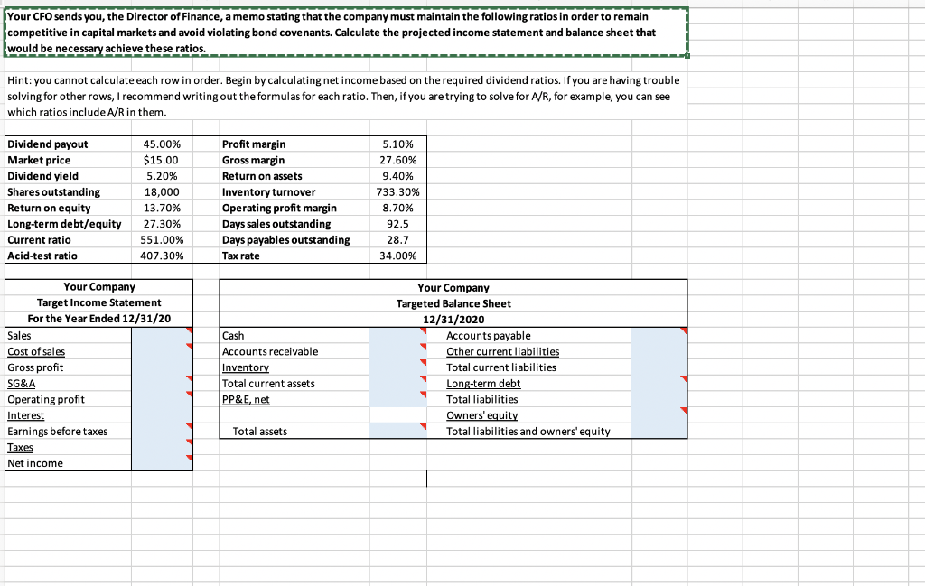  PLEASE ANSWER IN EXCEL FORMAT WITH FORMULAS INCLUDED. Your CFO sends