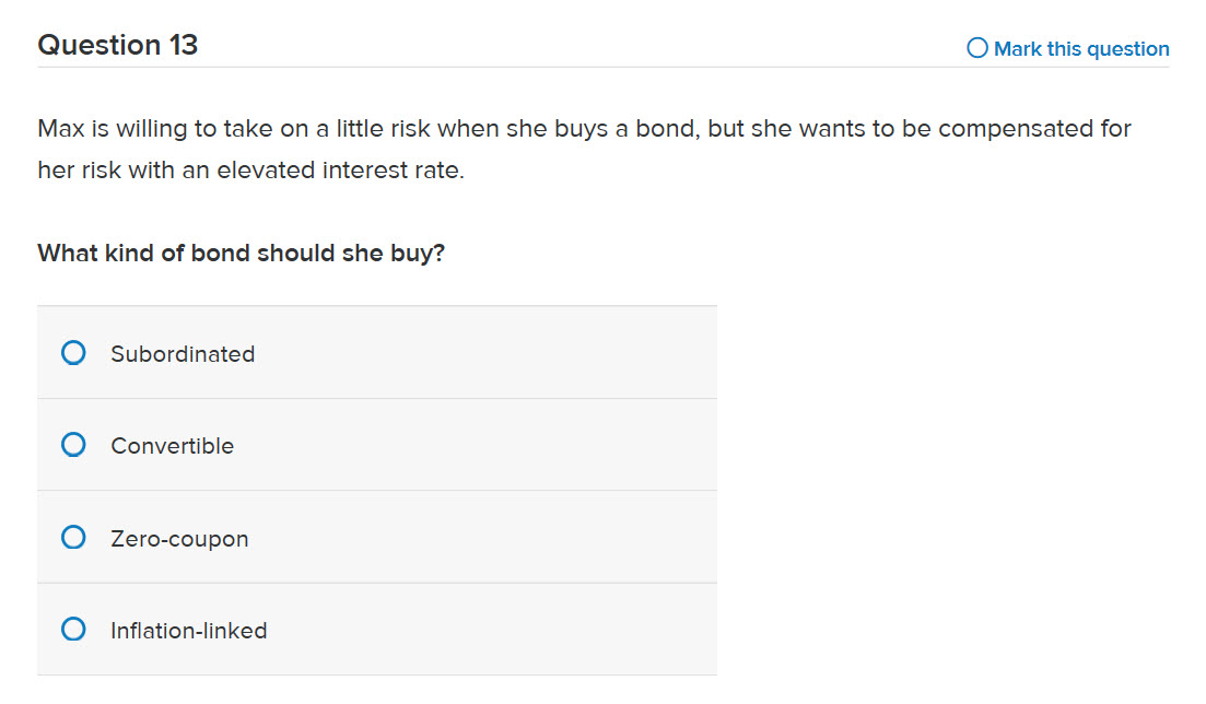 Question 13 O Mark this question Max is willing to take