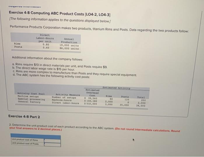  CUVUVI. Exercise 4-8 Computing ABC Product Costs (L04-2, L04-3] [The following