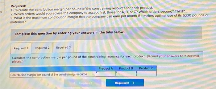 Company produces three products-A, B, and C. Data concerning the three products