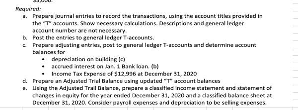 1, 2020. It had the following transactions during the year. a. Jan