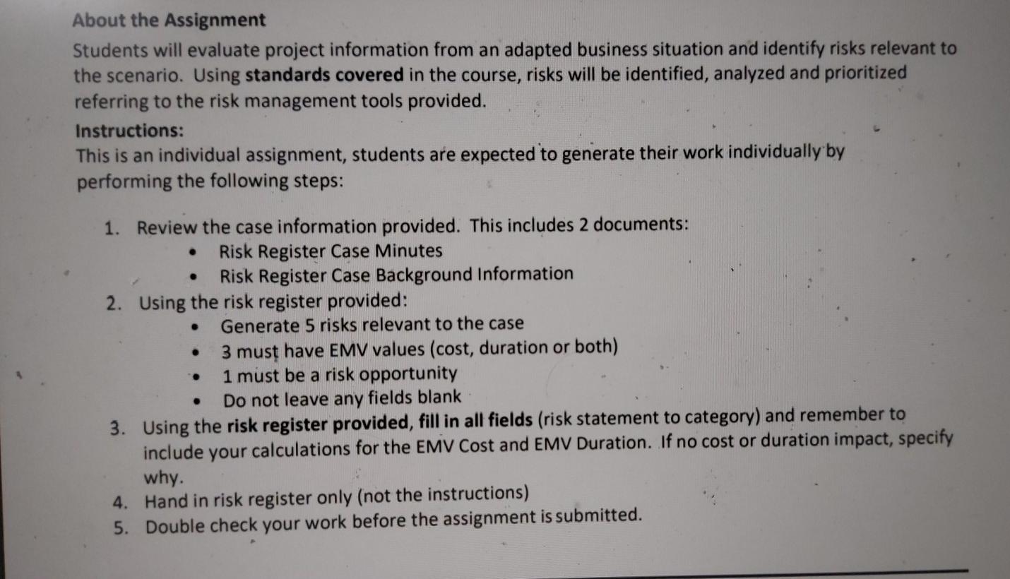  About the Assignment Students will evaluate project information from an adapted