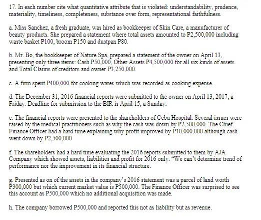 17. In each number cite what quantitative attribute that is violated: