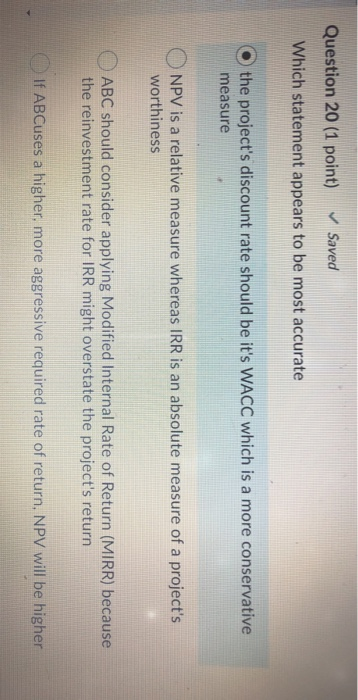  Question 20 (1 point) Saved Which statement appears to be most