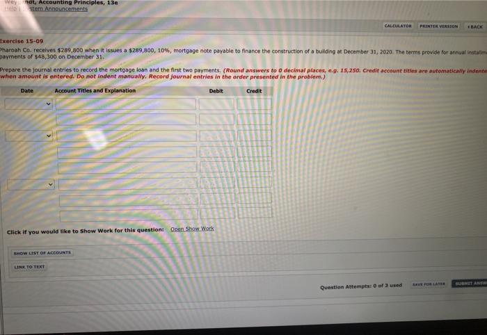  wey not Accounting Principles, 13 istem Announcements CALCULATOR PRINTER VERSION BACK