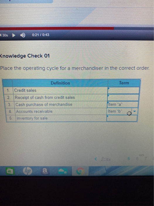 4305 0:21 / 0:43 Knowledge Check 01 Place the operating cycle
